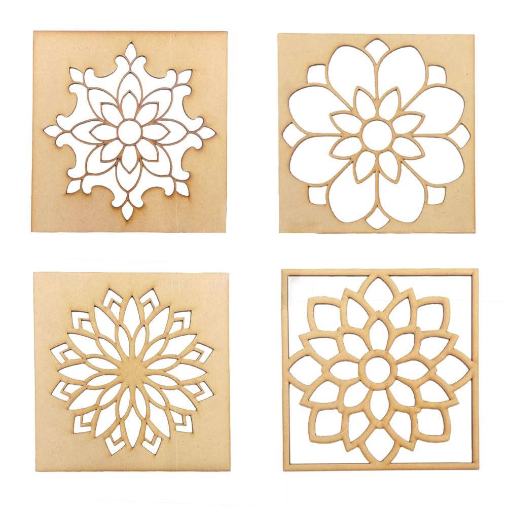 Haoser Wooden Rangoli Stencils Set for Diwali Decoration | Home Decoration (4 pcs, 8x8 inches) - Haoser